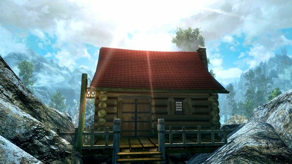 Стоит к Скайриму задом, а к нам передом )