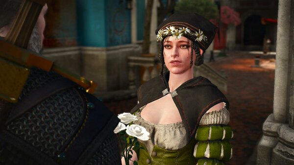 Геральт покупает цветы на могилу Анны..