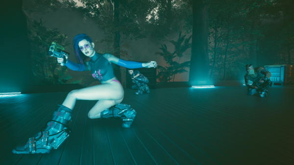 Ви, Бестия и наёмник из «Посмертия» в Арасака-тауэр.