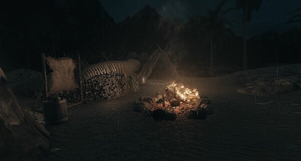 Ночьной дождь у костра.