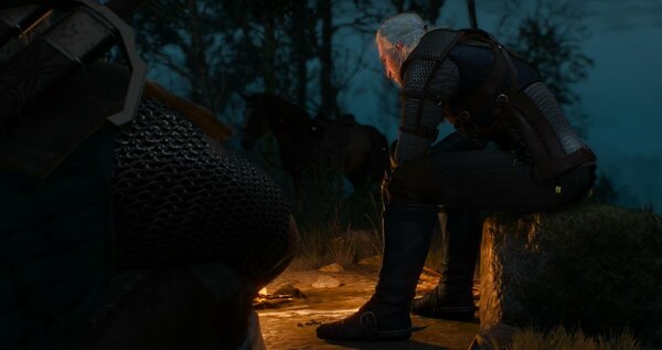 Геральт у костра.. Ведьмак III