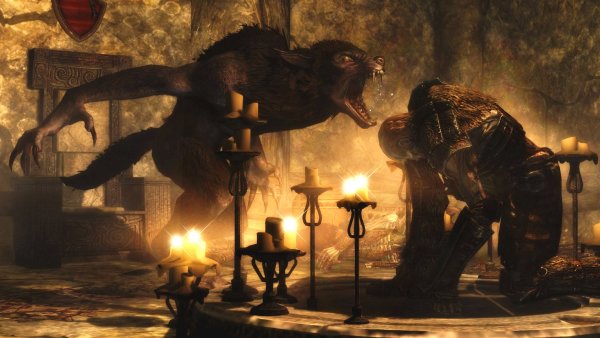 Вервольф обижает драугра.. Skyrim LE