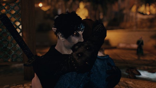 Даркфэл обнимающий женщину.. Skyrim SE (Тропики 7.0)