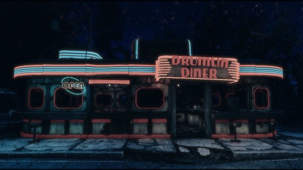 Закусочкая Друмлин - ночью.. Poselenia Windfire Fallout-4