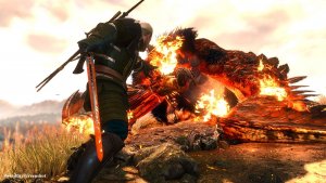 Геральт сражается с Архигрифоном.