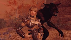 Кира с вервольфом, улыбаются. SKYRIM AE (Сборка 16)
